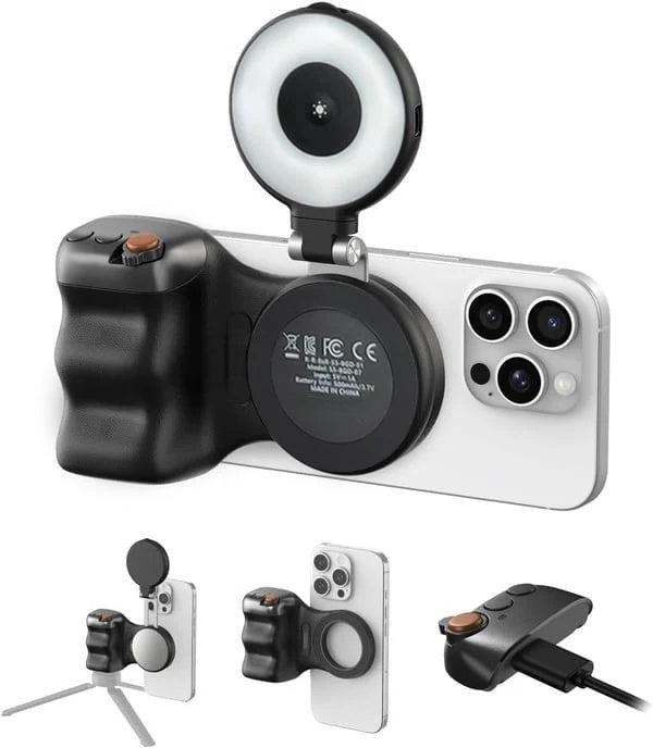 Aurora Tech™ Fun Shot Magnetic Phone Camera Grip & Magnetic Selfie Light Bundle Kit