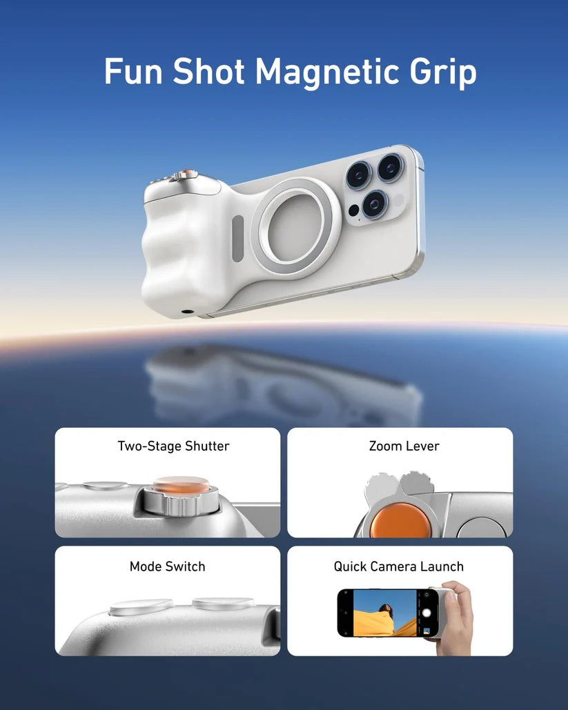 Aurora Tech™ Fun Shot Magnetic Phone Camera Grip & Magnetic Selfie Light Bundle Kit